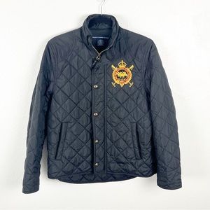 RALPH LAUREN SPORT Black Diamond Quilted Crest Embroidered Logo Jacket Large